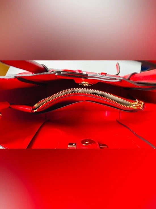 Michael Kors Red Pebbled Leather Satchel with Gold Logo Charm - Picture 6 of 6